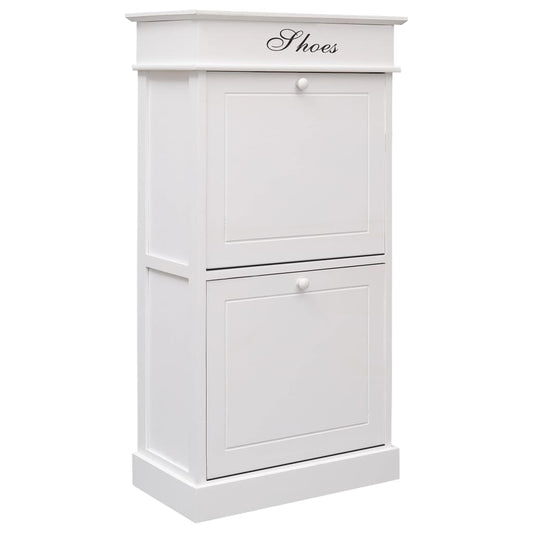 Craft Shoe Cabinet Brown & White Paulownia wood 2 Compartments Tall
