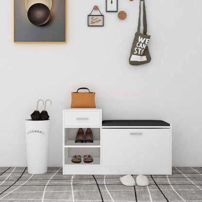 Shoe Bench White Oak & Leather Medium 4 Compartments
