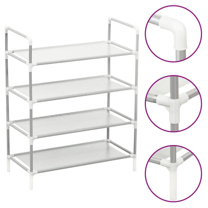 Shoe Rack Silver Metal & Non-Woven Fabric 4 Tiers