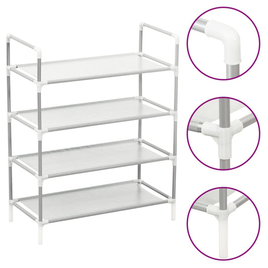 Shoe Rack Silver Metal & Non-Woven Fabric 4 Tiers