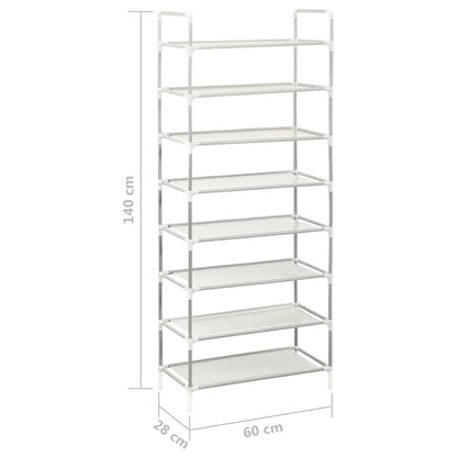 Shoe Rack Silver Metal & Non-Woven Fabric 8 Tiers