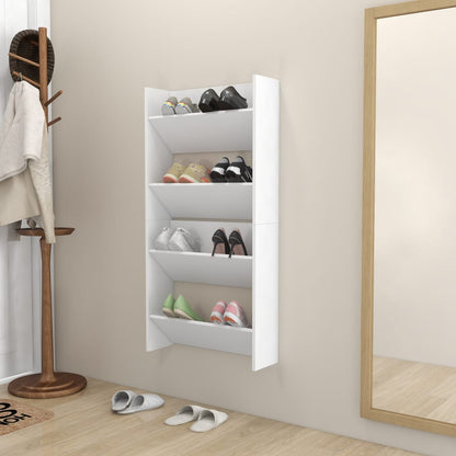 Set of 2 Modern 30" Wall Mounted Pine Shoe Cabinet With 2 Tiers