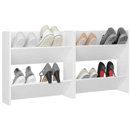 Set of 2 Modern 30" Wall Mounted Pine Shoe Cabinet With 2 Tiers