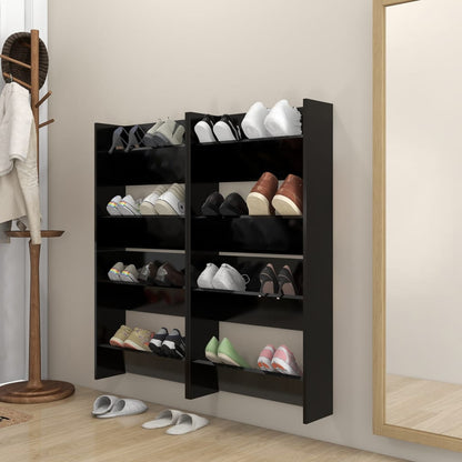 Set of 4 2 Pair Modern 23" Wall Mounted Wooden Shoe Cabinet