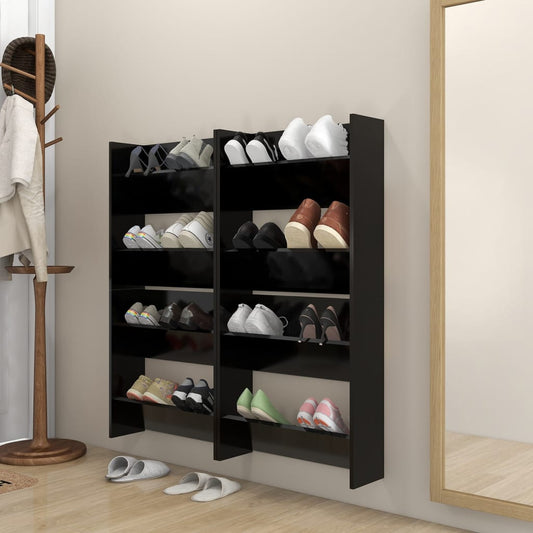 Set of 4 2 Pair Modern 23" Wall Mounted Wooden Shoe Cabinet