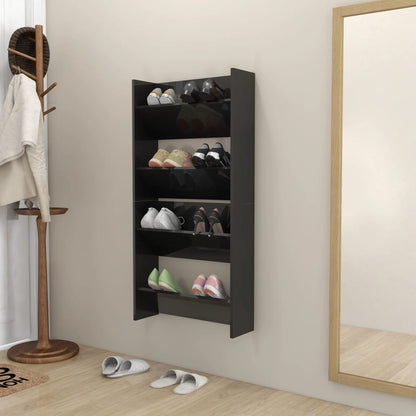 Set of 2 Modern 30" Wall Mounted Pine Shoe Cabinet With 2 Tiers
