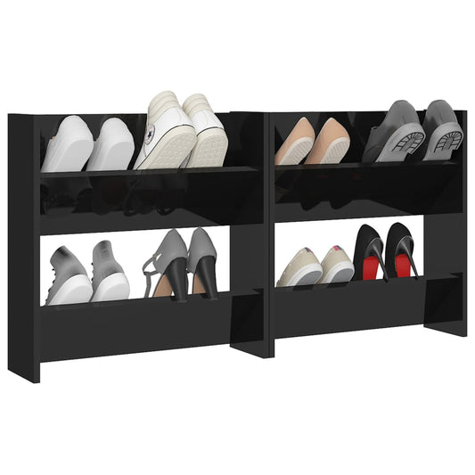 Set of 2 Modern 30" Wall Mounted Pine Shoe Cabinet With 2 Tiers