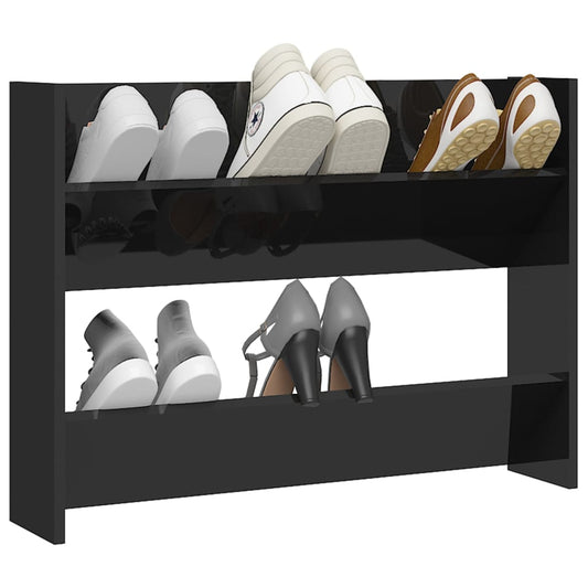 6 Pair Modern 30" Wall Mounted Pine Shoe Cabinet With 2 Tiers