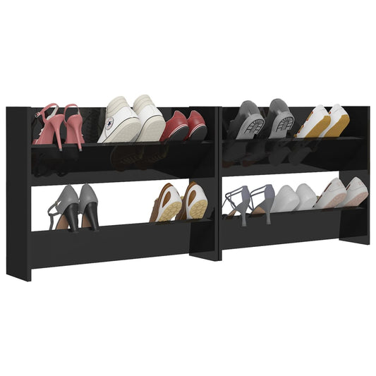 Set of 2 Modern 30" Wall Mounted Pine Shoe Cabinet With 2 Tiers