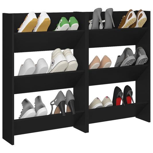 Set of 2 Modern 23" Wall Mounted Pine Shoe Cabinet With 3 Tiers