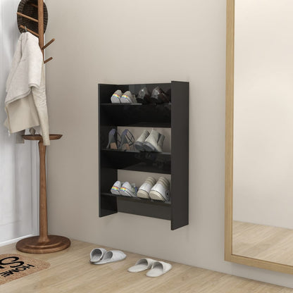 9 Pair Modern 23" Wall Mounted Pine Shoe Cabinet With 3 Tiers