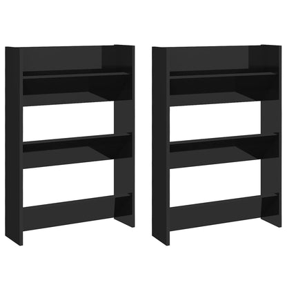 Set of 2 Modern 23" Wall Mounted Pine Shoe Cabinet  With 3 Tiers