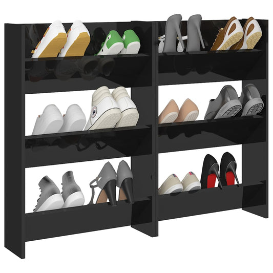 Set of 2 Modern 23" Wall Mounted Pine Shoe Cabinet  With 3 Tiers