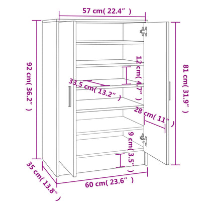 Shoe Cabinet Hardened Oak Tall 2 Compartments