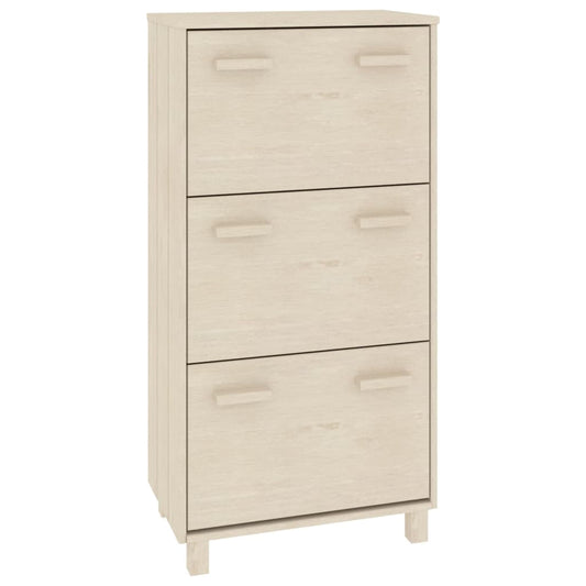 Shoe Cabinet Honey Solid Pine 3 Compartments Medium Height