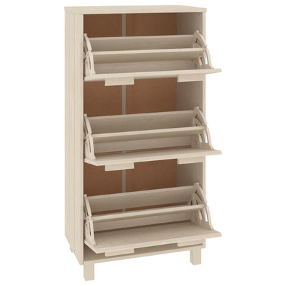 Shoe Cabinet Honey Solid Pine 3 Compartments Medium Height