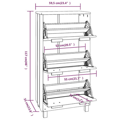Shoe Cabinet Honey Solid Pine 3 Compartments Medium Height