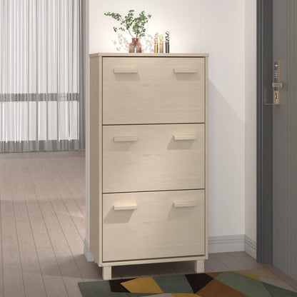 Shoe Cabinet Honey Solid Pine 3 Compartments Medium Height