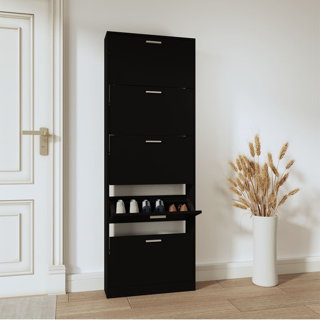 Shoe Cabinet Hand-Finished Pine 5 Drop-Down Drawers Tall & Narrow
