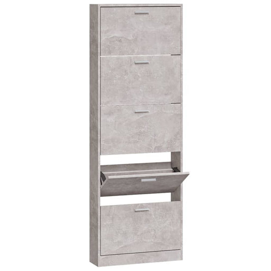 Shoe Cabinet Concrete-Finished Pine 5 Drop-Down Drawers Tall & Narrow