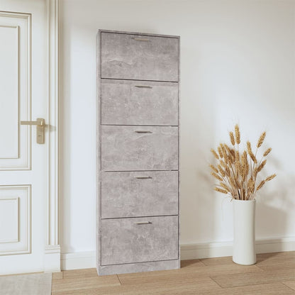Shoe Cabinet Concrete-Finished Pine 5 Drop-Down Drawers Tall & Narrow