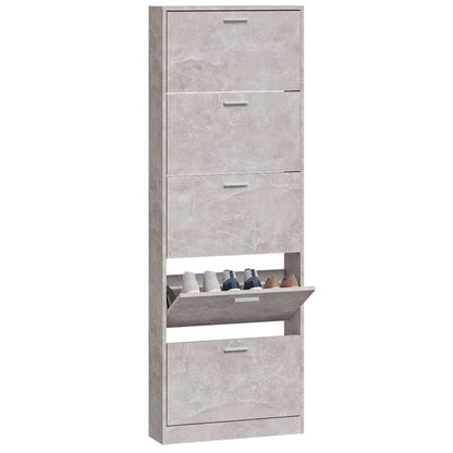 Shoe Cabinet Concrete-Finished Pine 5 Drop-Down Drawers Tall & Narrow