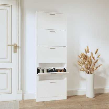 Shoe Cabinet Concrete-Finished Pine 5 Drop-Down Drawers Tall & Narrow