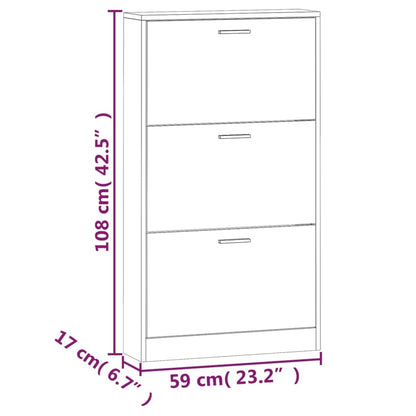 Shoe Cabinet Hand-Finished Pine 3 Drop-Down Drawers Rectangular