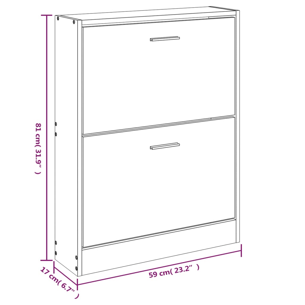 Shoe Cabinet Natural Solid Pine Medium 2 Drop-Down Drawers