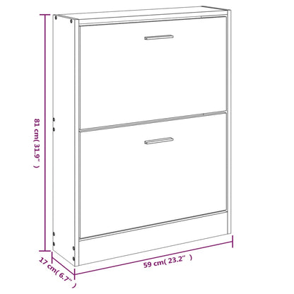 Shoe Cabinet Natural Solid Pine Medium 2 Drop-Down Drawers