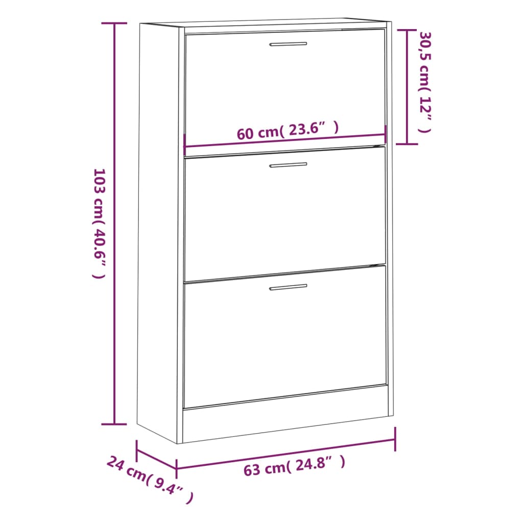 Shoe Cabinet Hand-Finished Pine 2 Drop-Down Drawers Rectangular