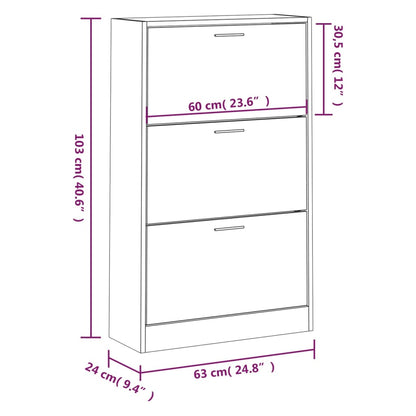 Shoe Cabinet Hand-Finished Pine 2 Drop-Down Drawers Rectangular