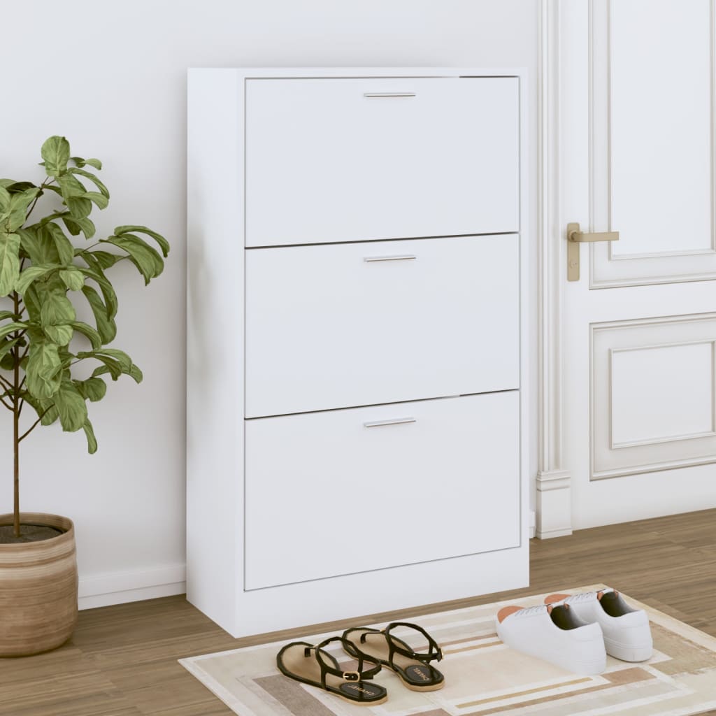 Shoe Cabinet Hand-Finished Pine 2 Drop-Down Drawers Rectangular