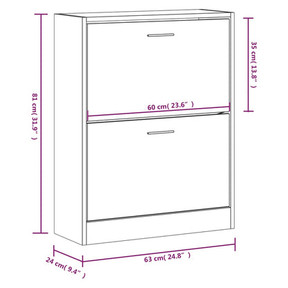 Shoe Cabinet Hand-Finished Pine 2 Drop-Down Drawers Rectangular