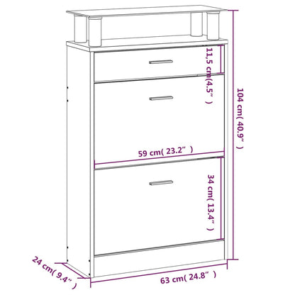 Shoe Cabinet Hand-Finished Pine 3 Drop-Down Drawers Rectangular