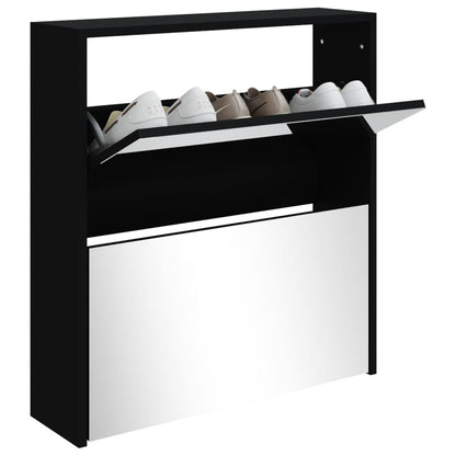 Shoe Cabinet Natural Solid Pine & Glass Medium 2 Drop-Down Drawers