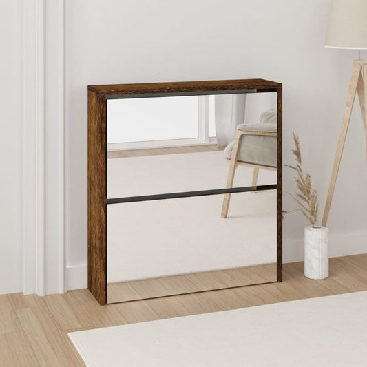 Shoe Cabinet Natural Solid Pine & Glass Medium 2 Drop-Down Drawers