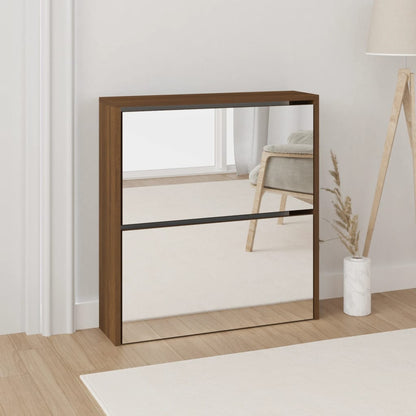 Shoe Cabinet Natural Solid Pine & Glass Medium 2 Drop-Down Drawers