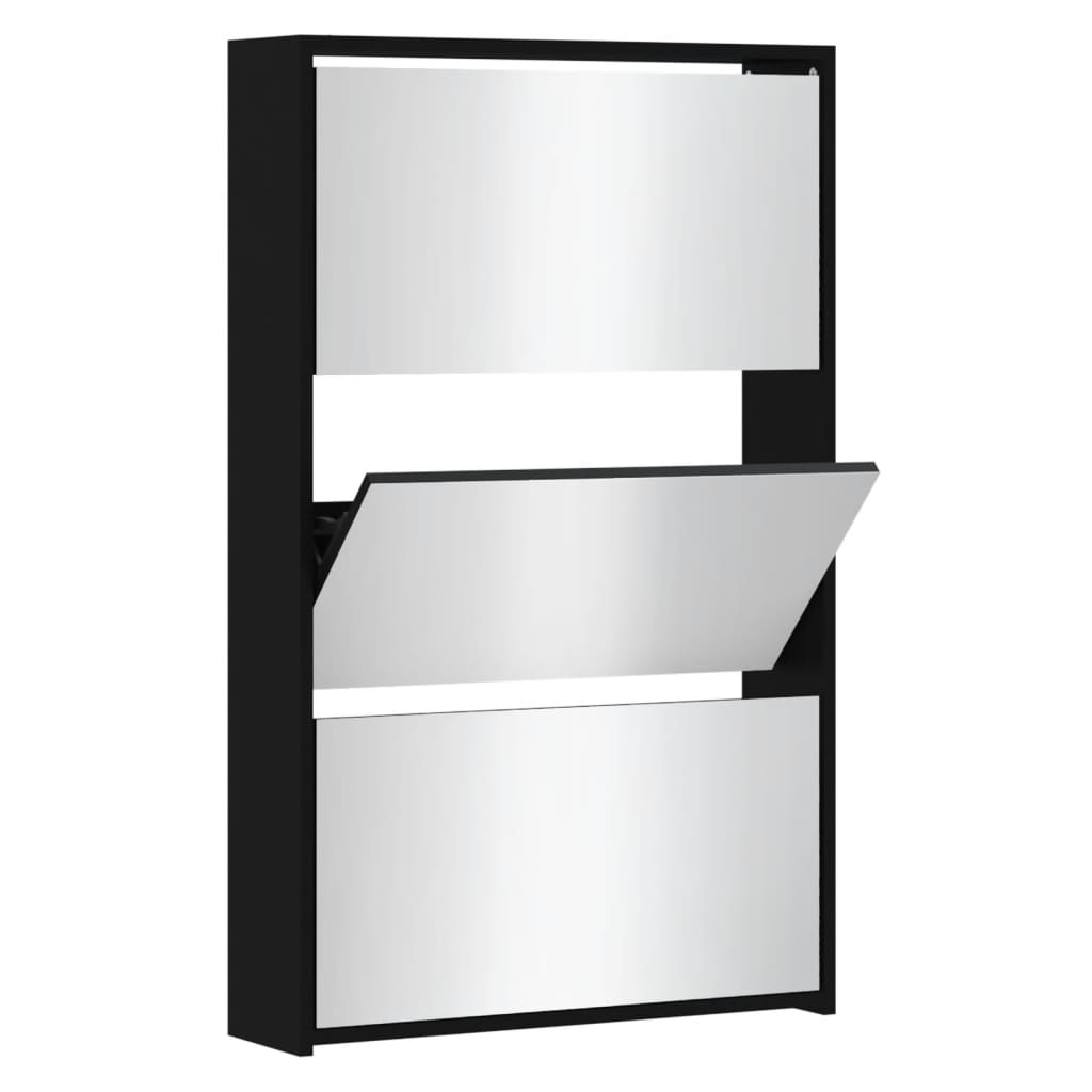 Shoe Cabinet Brown Oak & Mirror Glass Tall & Narrow