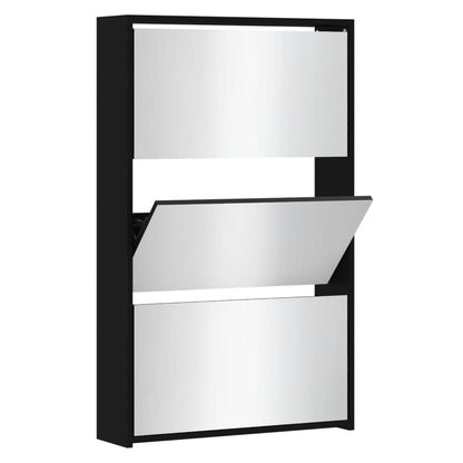 Shoe Cabinet Brown Oak & Mirror Glass Tall & Narrow