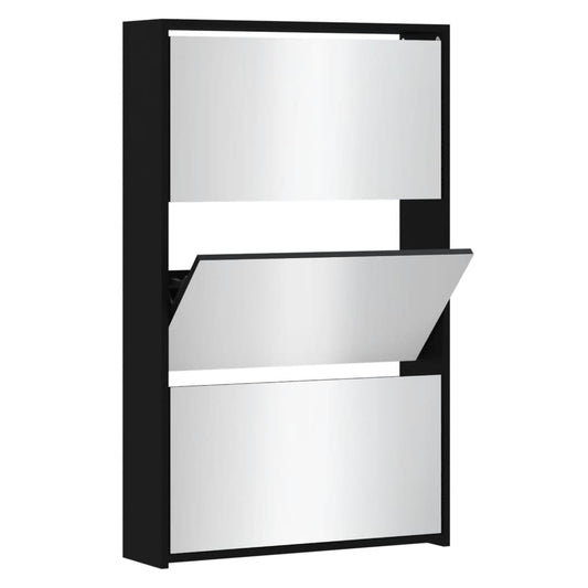 Shoe Cabinet Brown Oak & Mirror Glass Tall & Narrow