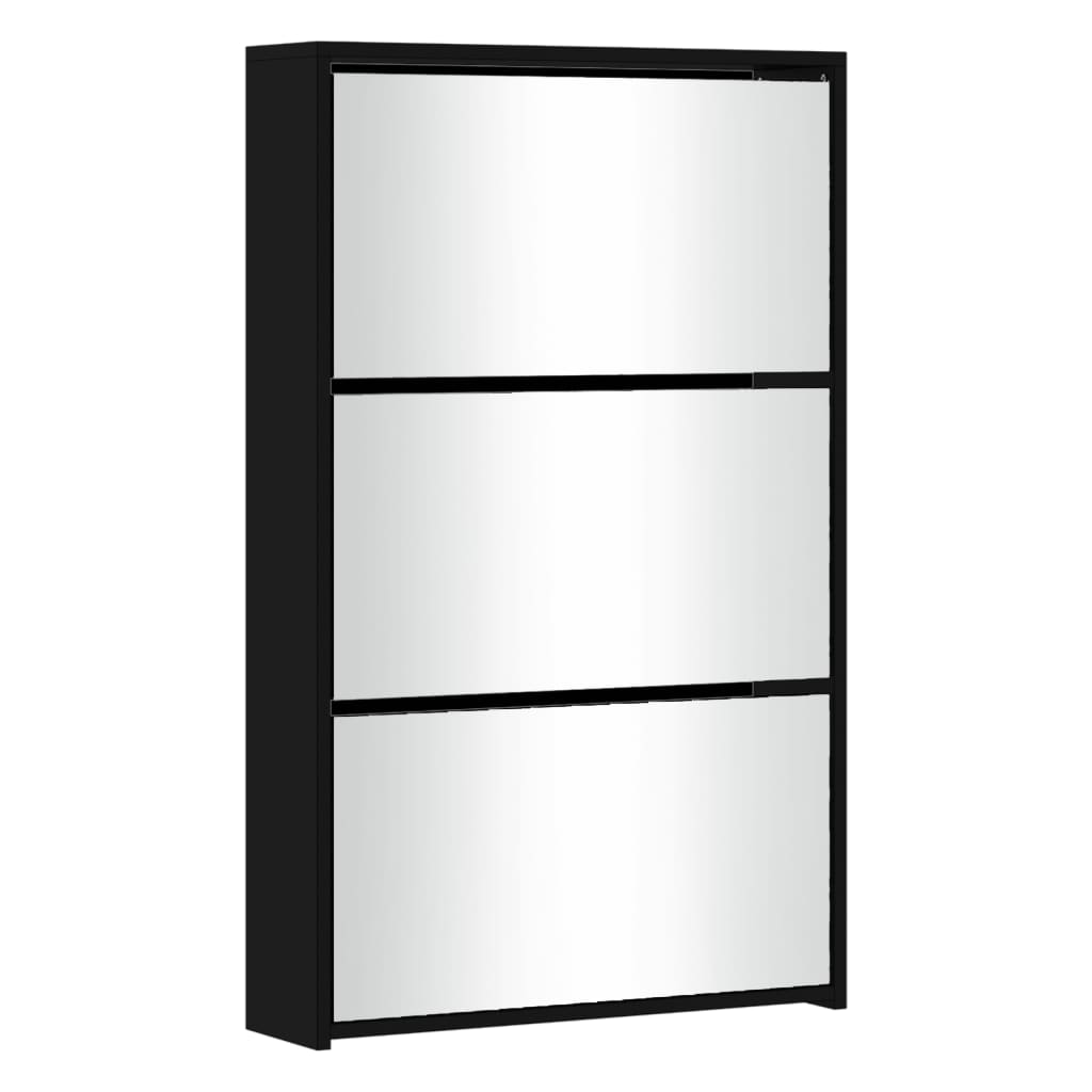 Shoe Cabinet Brown Oak & Mirror Glass Tall & Narrow