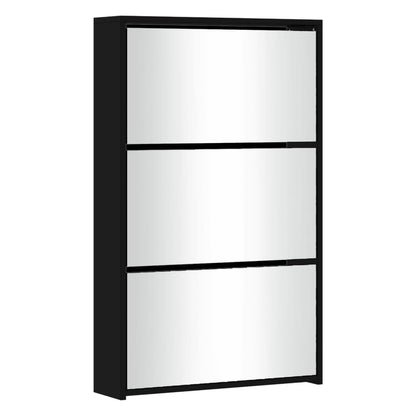 Shoe Cabinet Brown Oak & Mirror Glass Tall & Narrow