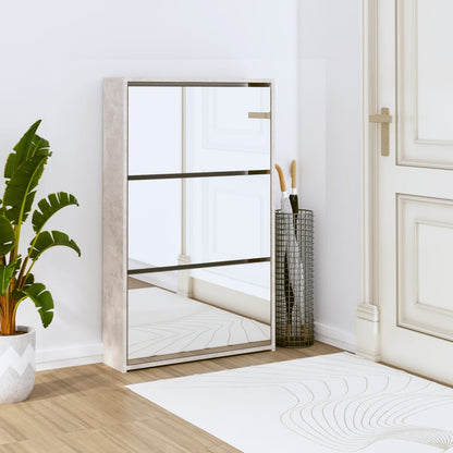 Shoe Cabinet Brown Oak & Mirror Glass Tall & Narrow