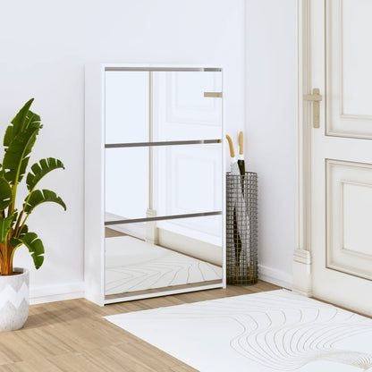 Shoe Cabinet Brown Oak & Mirror Glass Tall & Narrow