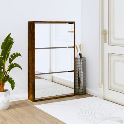 Shoe Cabinet Brown Oak & Mirror Glass Tall & Narrow