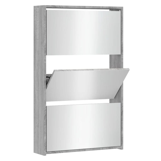 Shoe Cabinet Brown Oak & Mirror Glass Tall & Narrow