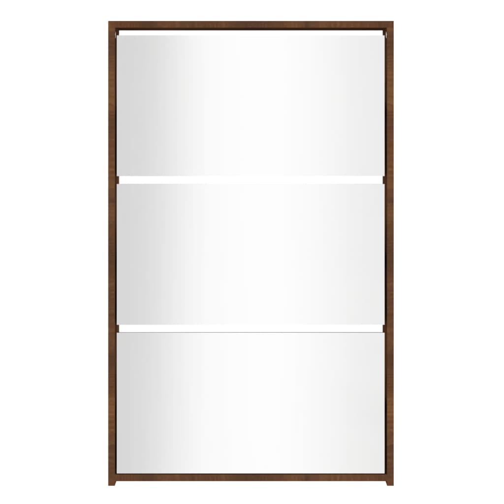Shoe Cabinet Brown Oak & Mirror Glass Tall & Narrow