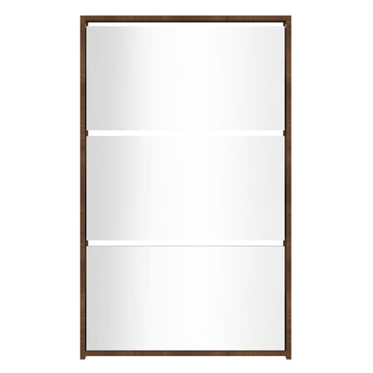 Shoe Cabinet Brown Oak & Mirror Glass Tall & Narrow