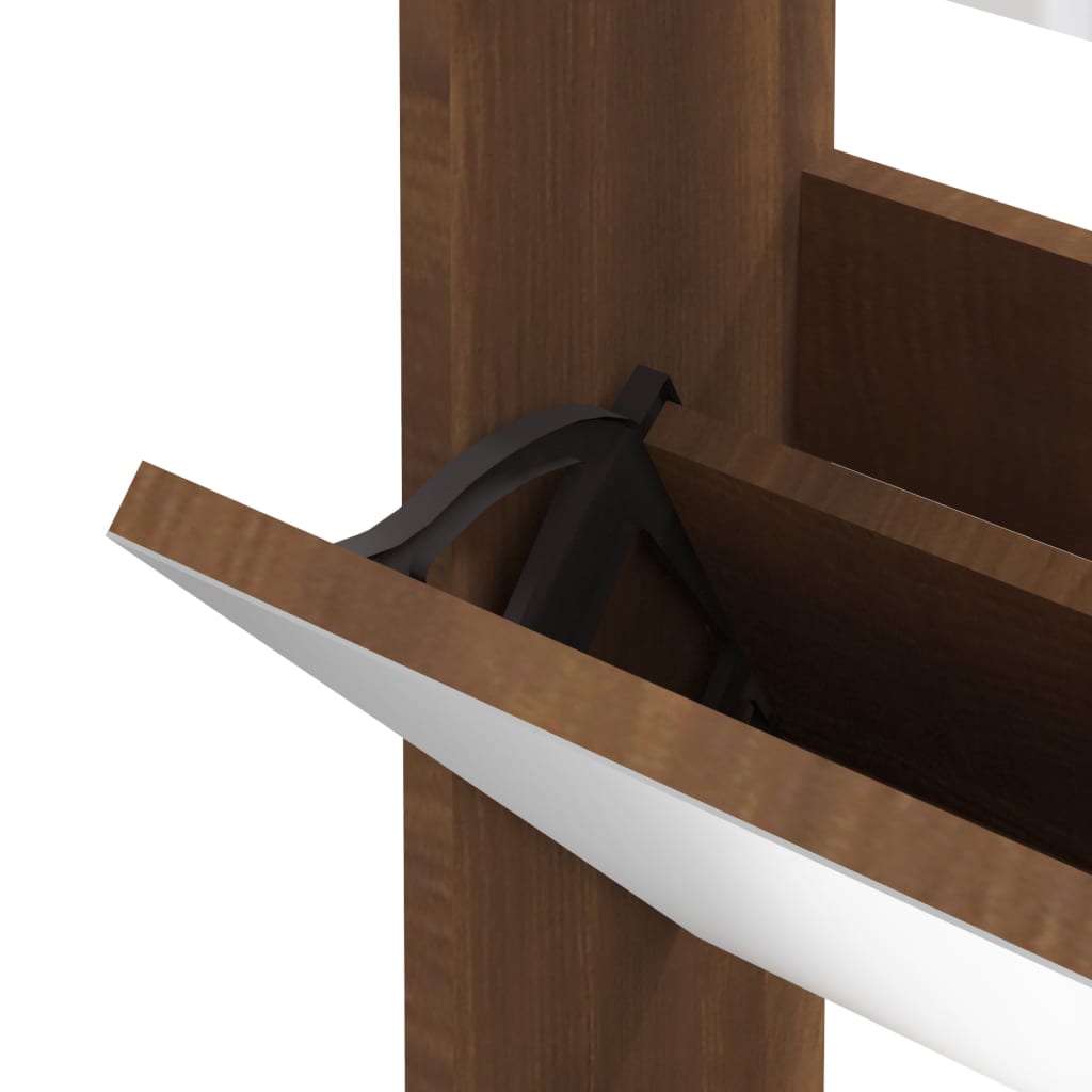 Shoe Cabinet Brown Oak & Mirror Glass Tall & Narrow